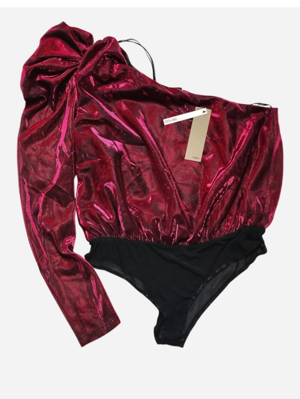 NWT This Do + Be Metallic Pink Bodysuit One Shoulder Womens Large Glam Y2K Retro